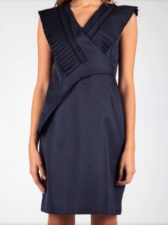 Beulah Dresses & Skirts - Beulah Navy Pleated V-Neck Sheath Dresses NWT